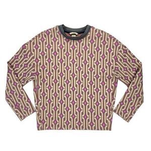 H&M Sweater Womens 2 Pink Purple Geometric Pattern Crewneck 70s Retro Pullover